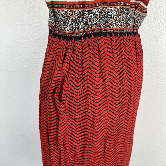 Lucky Brand Boho Dress Womens Small Orange Black Tribal Sleeveless Cotton Shift - Picture 9 of 13